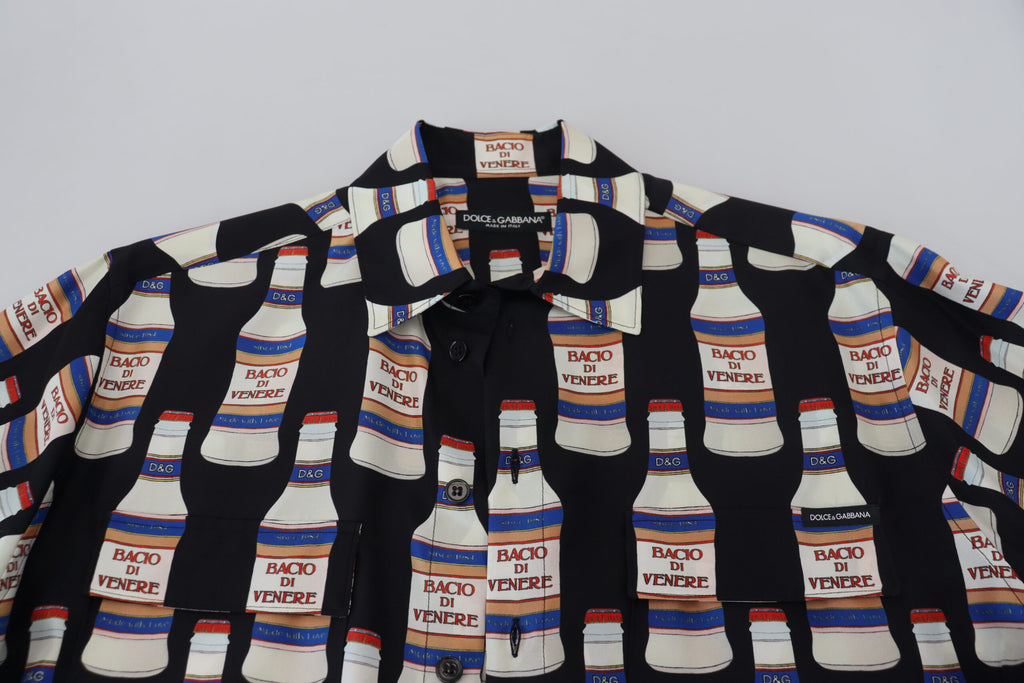 Dolce &amp; Gabbana Black Silk Printed Collared Men Casual Shirt