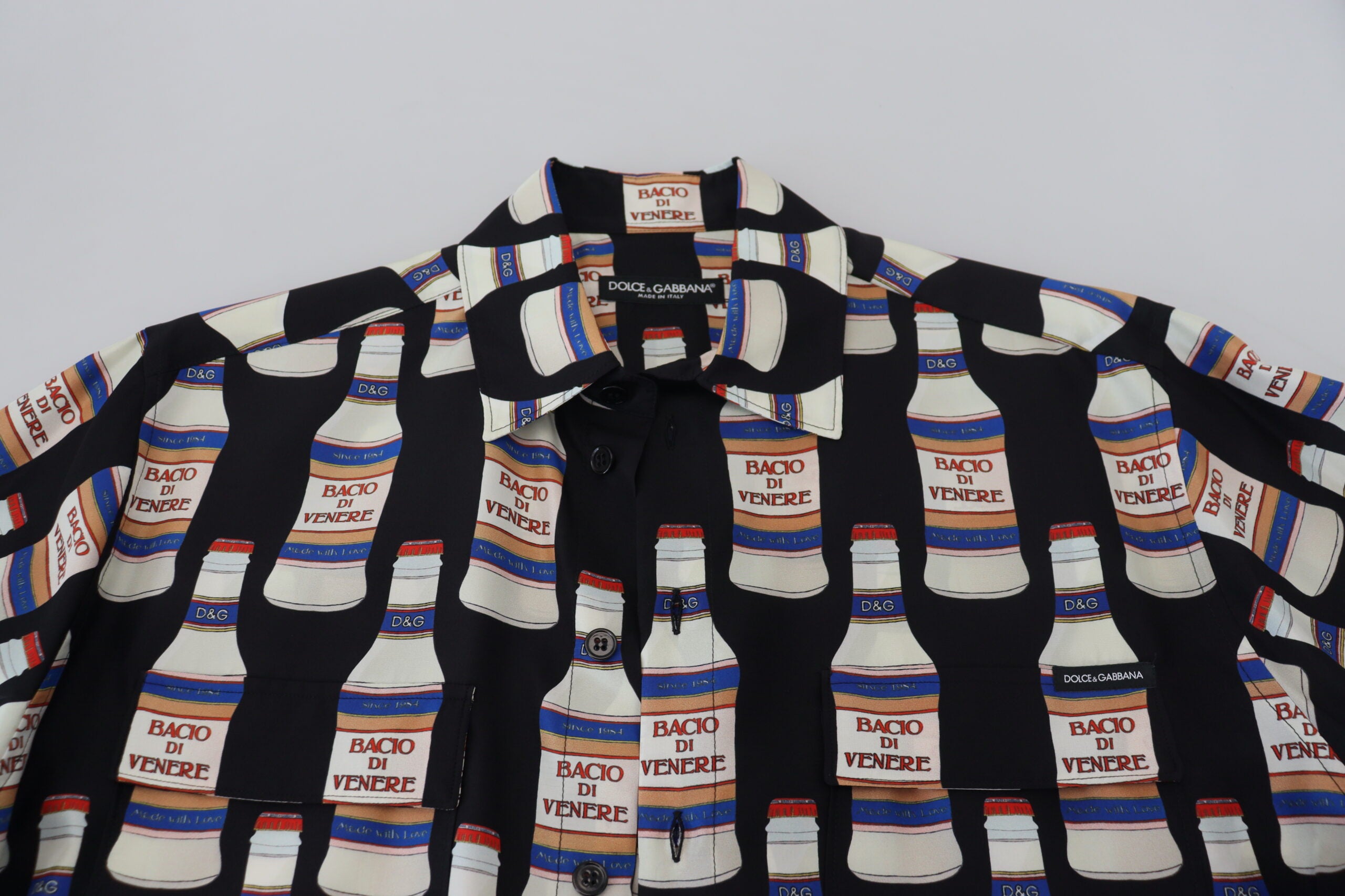 Dolce &amp; Gabbana Black Silk Printed Collared Men Casual Shirt
