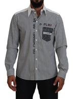 Dolce &amp; Gabbana Black White Striped Printed Casual Cotton Shirt
