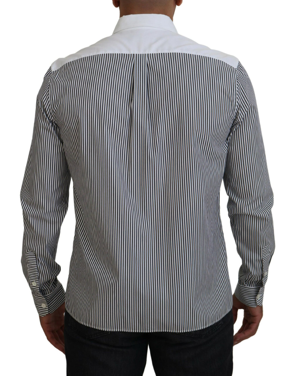 Dolce &amp; Gabbana Black White Striped Printed Casual Cotton Shirt