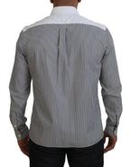 Dolce &amp; Gabbana Black White Striped Printed Casual Cotton Shirt