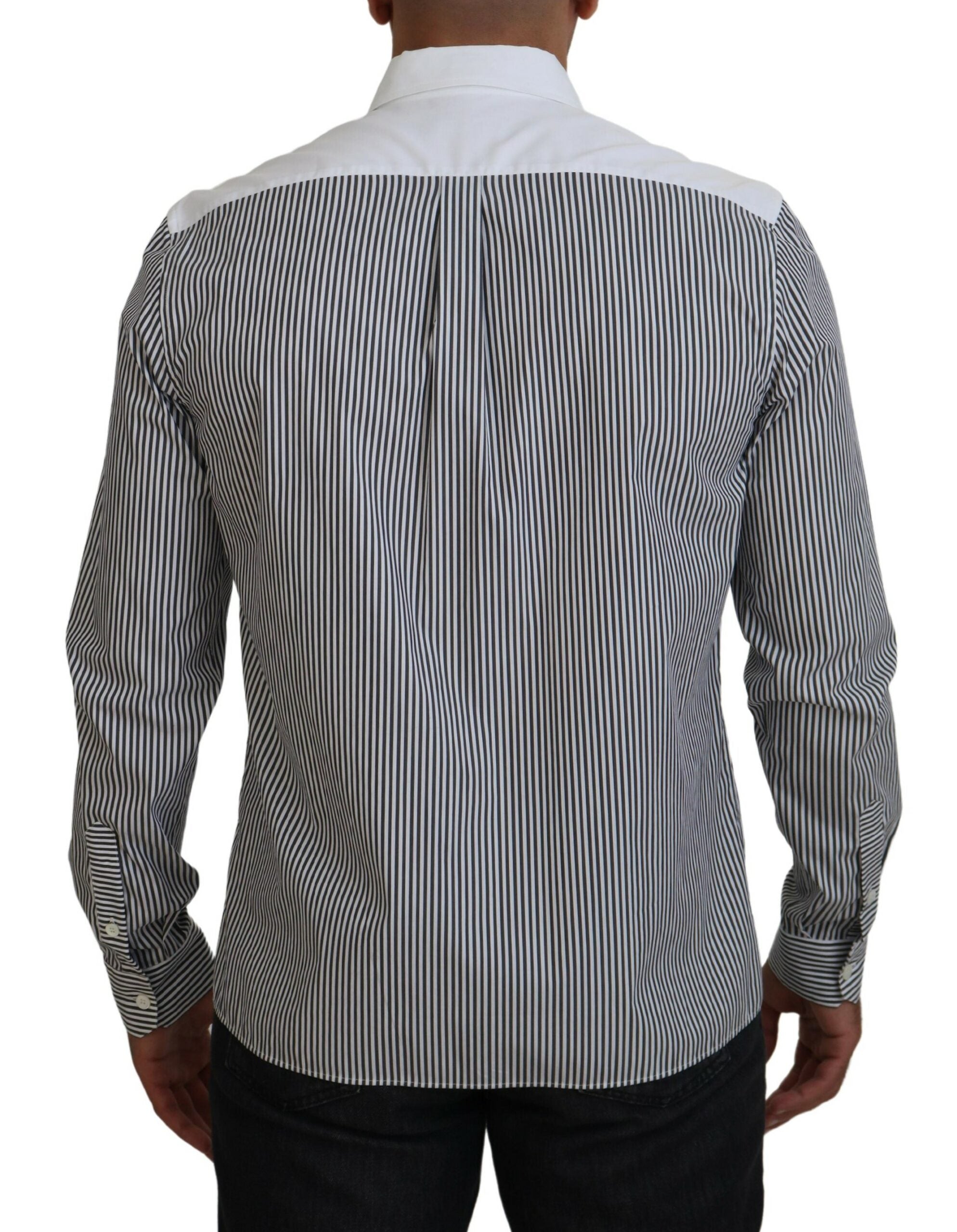 Dolce &amp; Gabbana Black White Striped Printed Casual Cotton Shirt