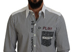 Dolce &amp; Gabbana Black White Striped Printed Casual Cotton Shirt