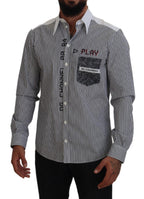 Dolce &amp; Gabbana Black White Striped Printed Casual Cotton Shirt