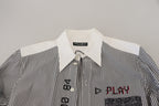 Dolce &amp; Gabbana Black White Striped Printed Casual Cotton Shirt