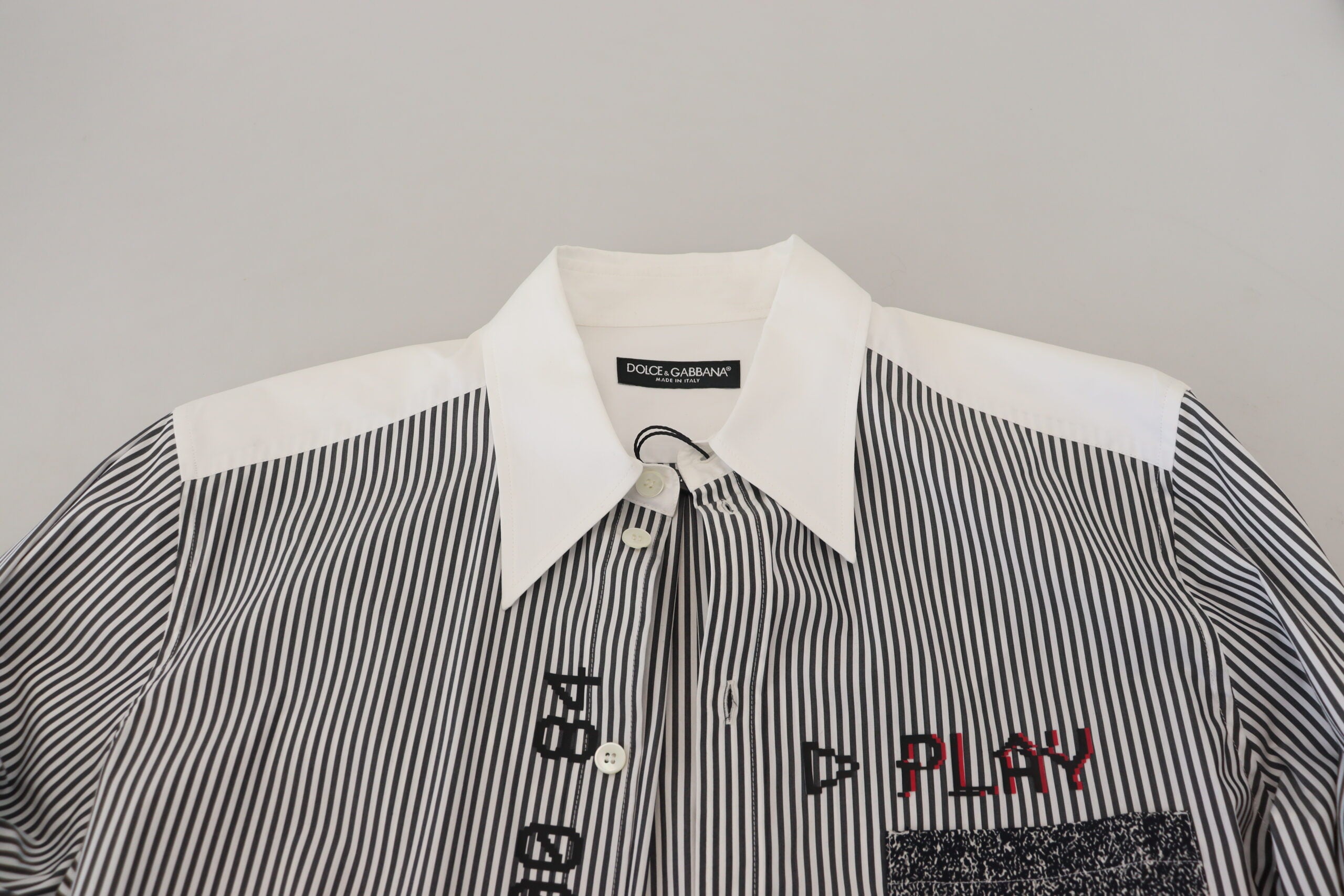 Dolce &amp; Gabbana Black White Striped Printed Casual Cotton Shirt