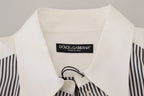 Dolce &amp; Gabbana Black White Striped Printed Casual Cotton Shirt