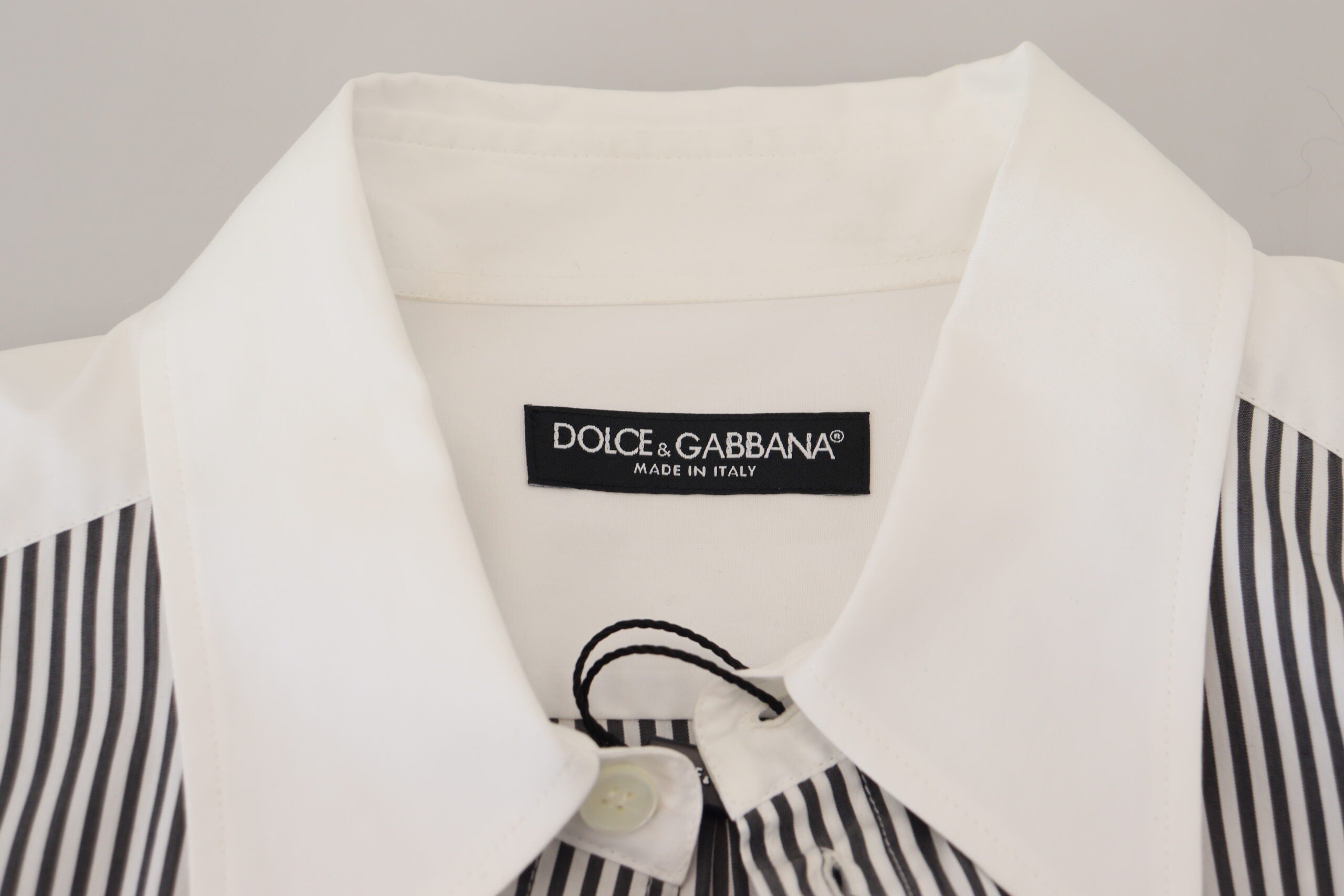 Dolce &amp; Gabbana Black White Striped Printed Casual Cotton Shirt