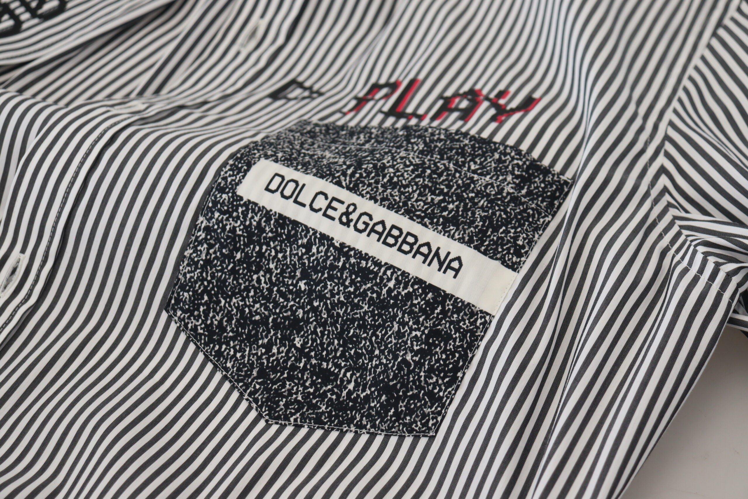 Dolce &amp; Gabbana Black White Striped Printed Casual Cotton Shirt