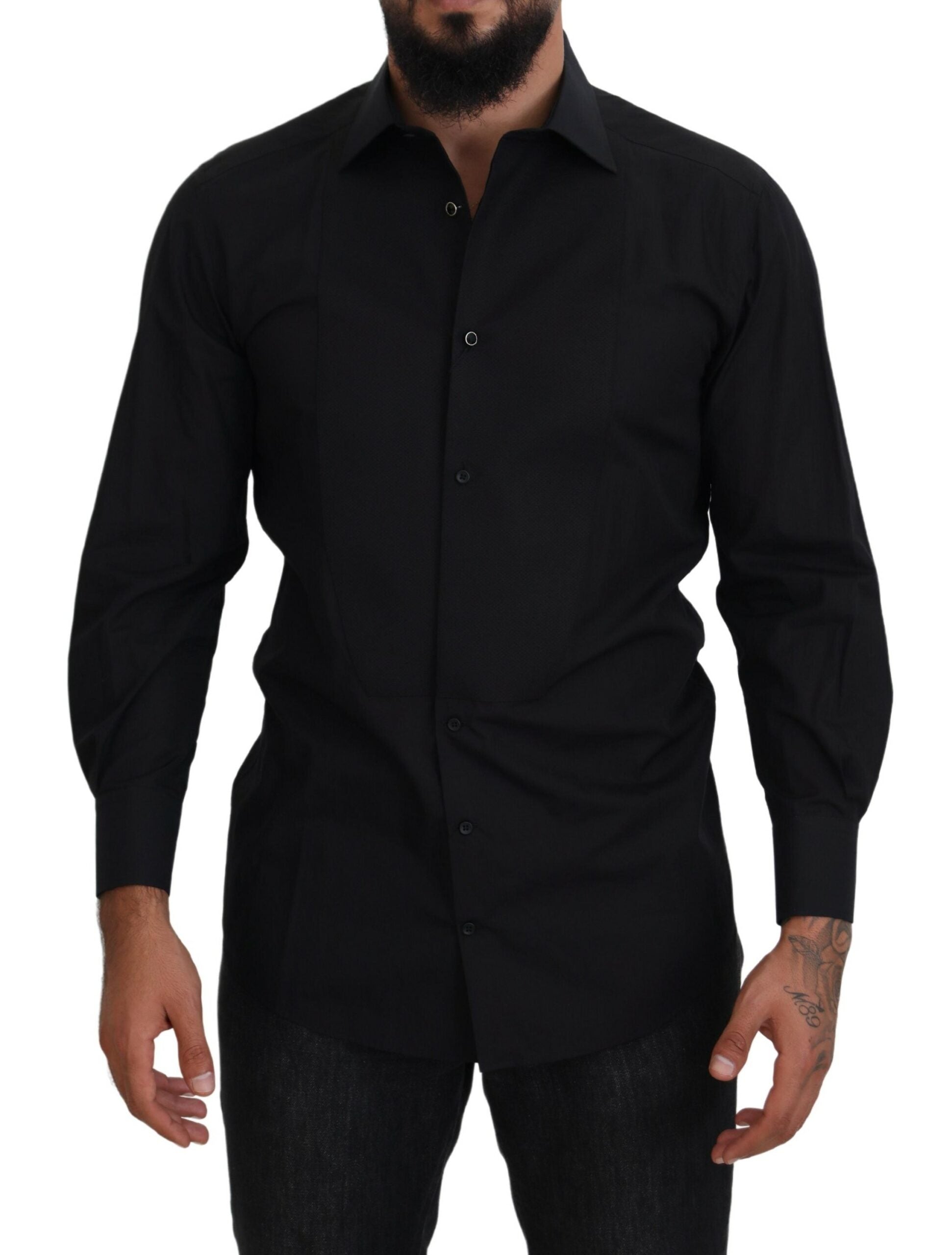 Dolce &amp; Gabbana Black GOLD Cotton Collared Long Sleeve Shirt