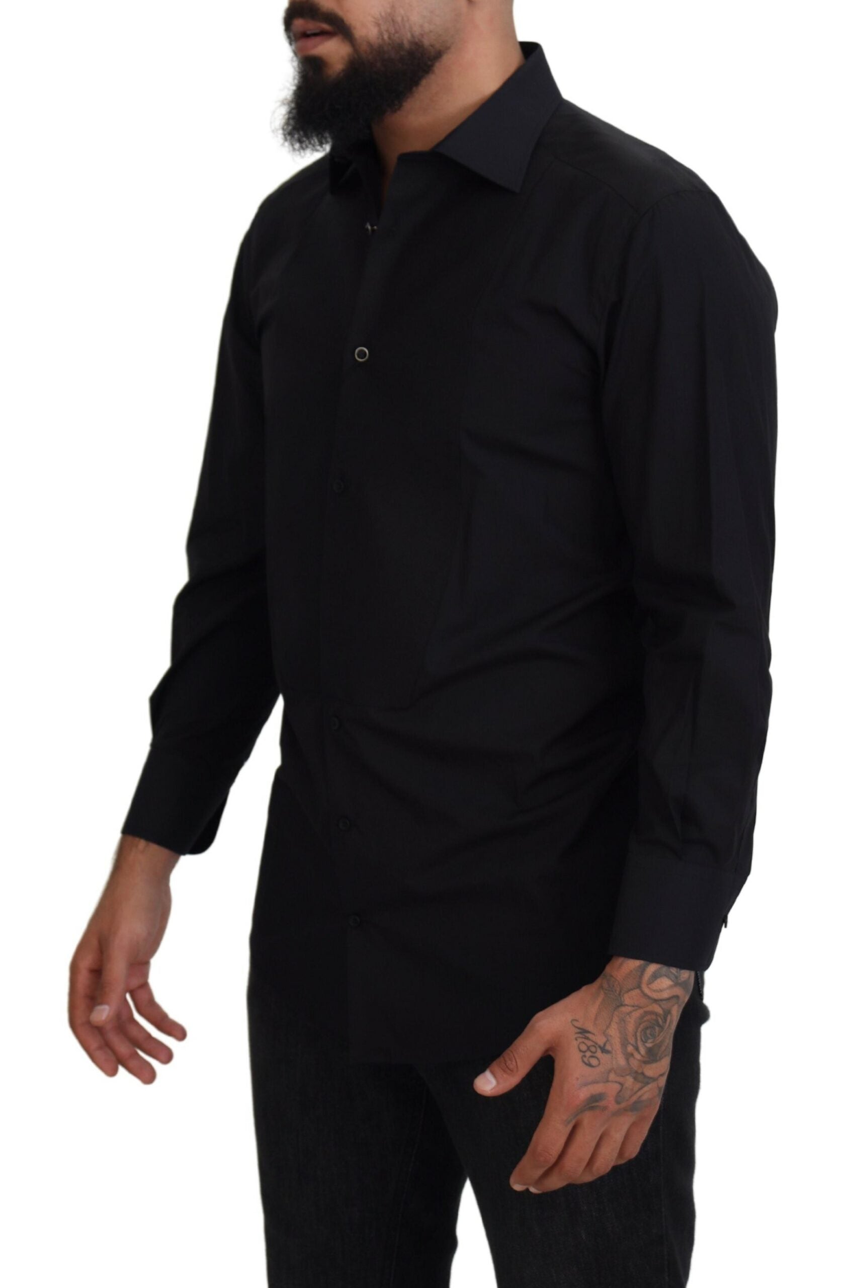 Dolce &amp; Gabbana Black GOLD Cotton Collared Long Sleeve Shirt