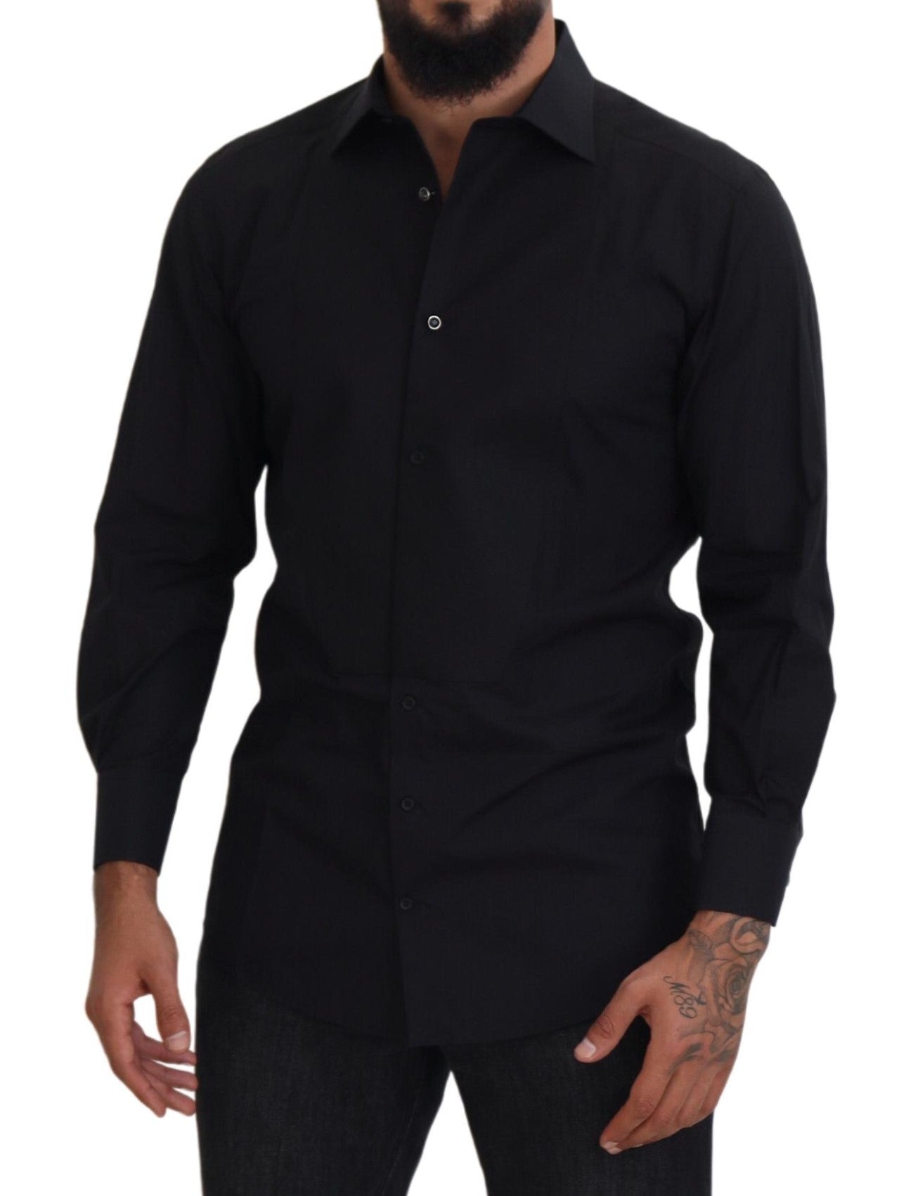 Dolce &amp; Gabbana Black GOLD Cotton Collared Long Sleeve Shirt