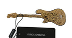 Dolce &amp; Gabbana Gold Brass Beaded Guitar Pin Accessory Brooch