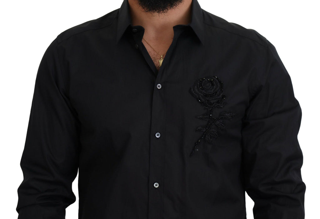Dolce &amp; Gabbana Black Roses Slim Fit Cotton Shirt