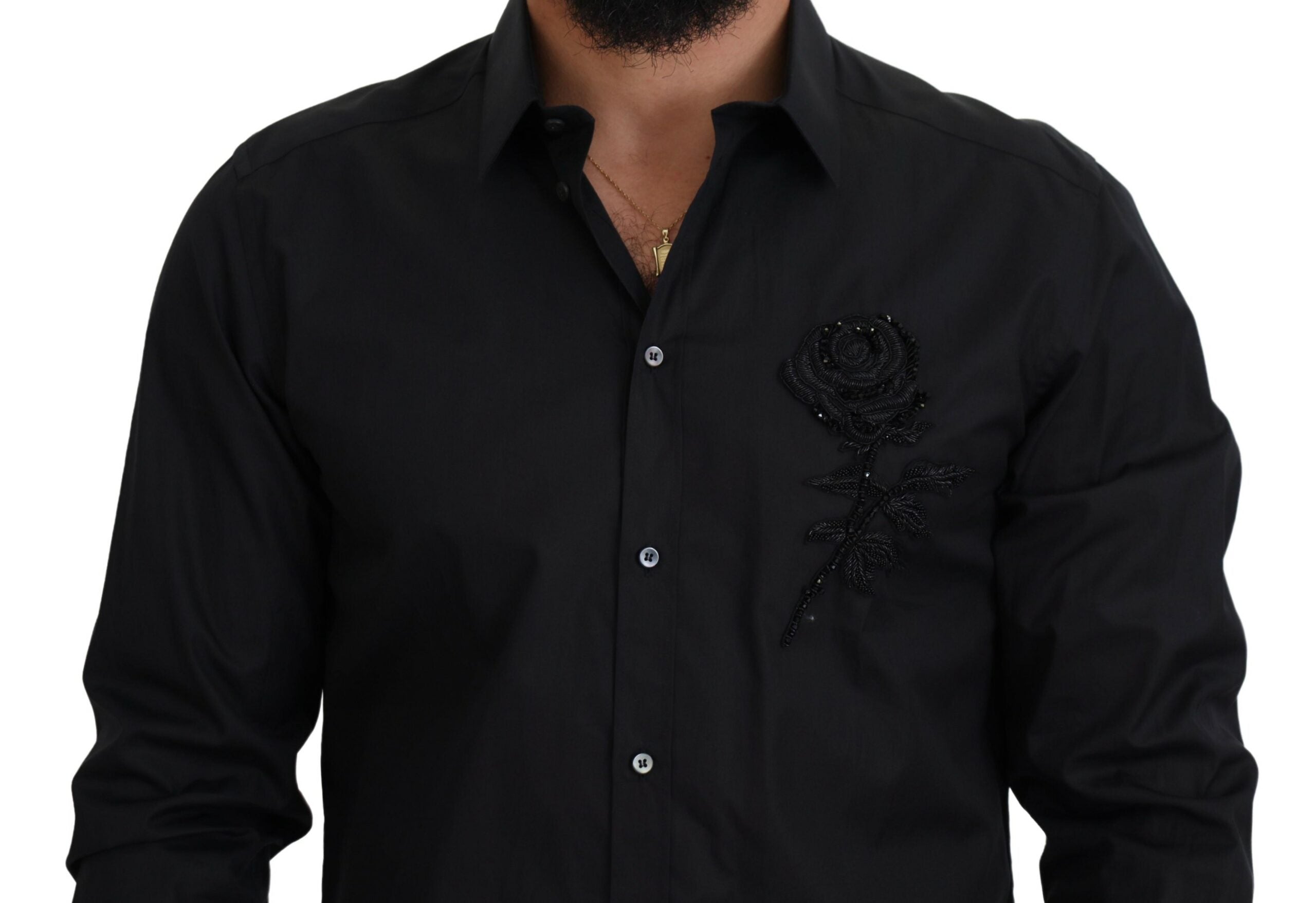 Dolce &amp; Gabbana Black Roses Slim Fit Cotton Shirt