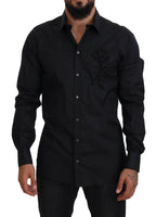 Dolce &amp; Gabbana Black Roses Slim Fit Cotton Shirt