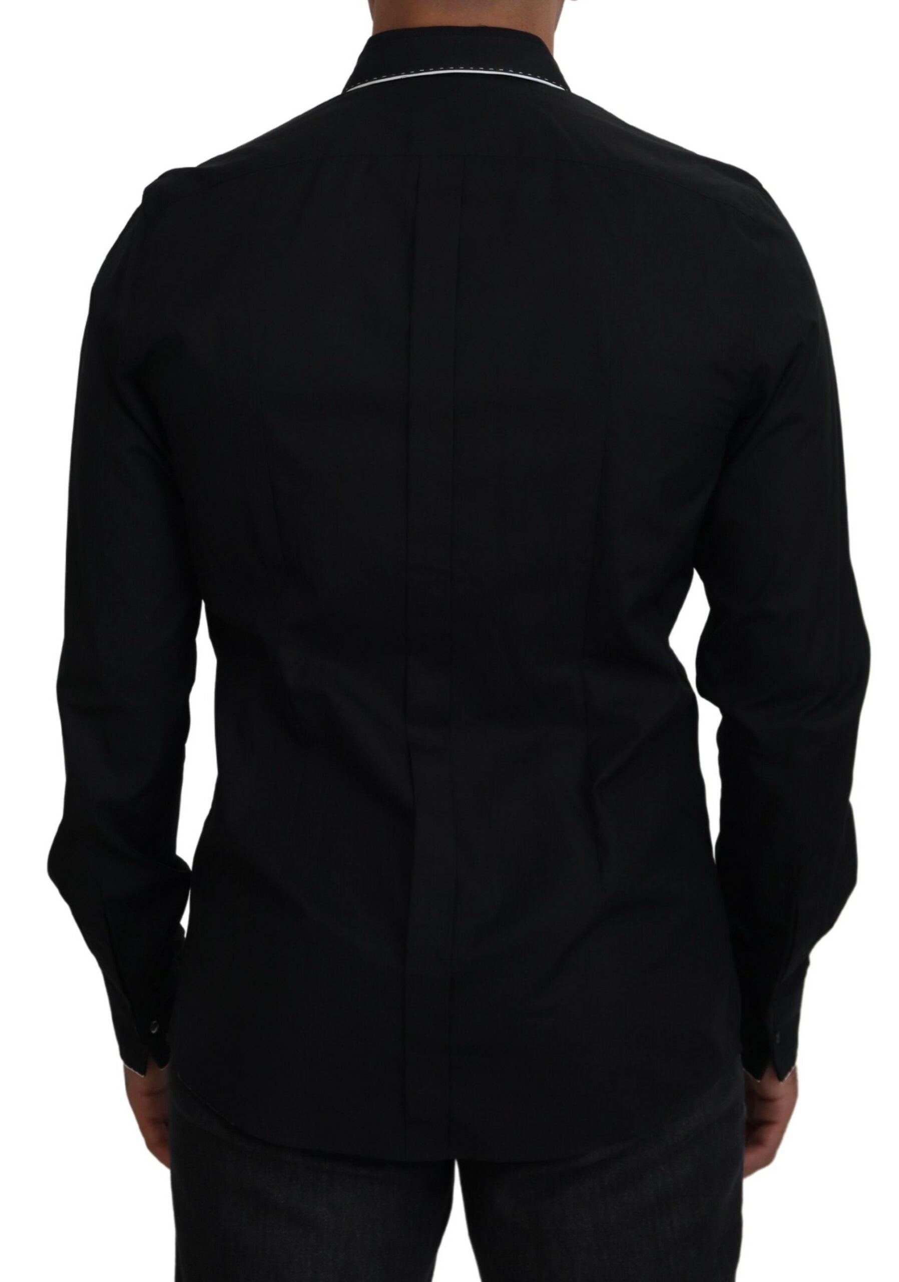 Dolce &amp; Gabbana GOLD Black Tuxedo Slim Fit Cotton Shirt
