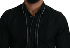 Dolce &amp; Gabbana GOLD Black Tuxedo Slim Fit Cotton Shirt