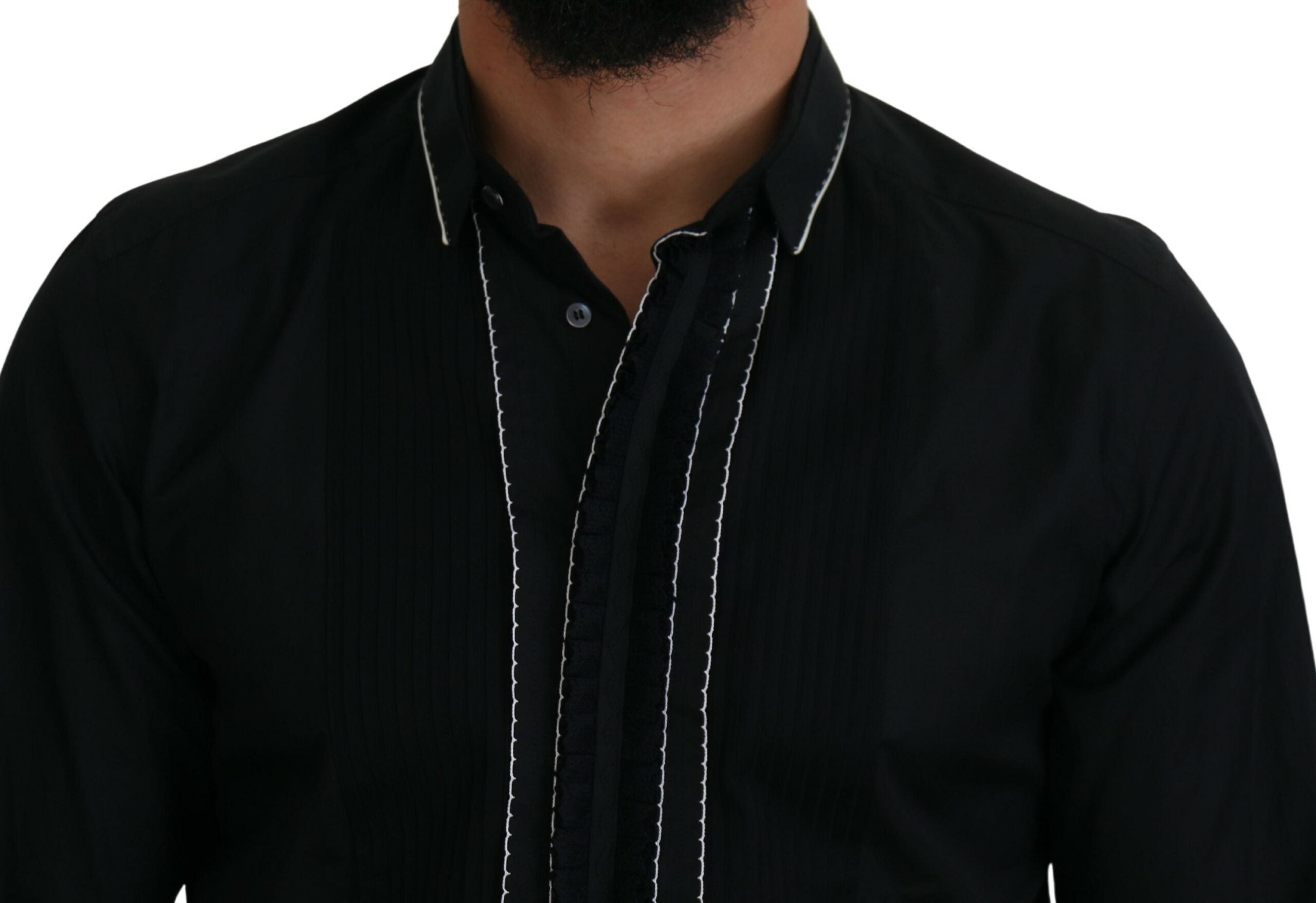 Dolce &amp; Gabbana GOLD Black Tuxedo Slim Fit Cotton Shirt