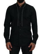 Dolce &amp; Gabbana GOLD Black Tuxedo Slim Fit Cotton Shirt