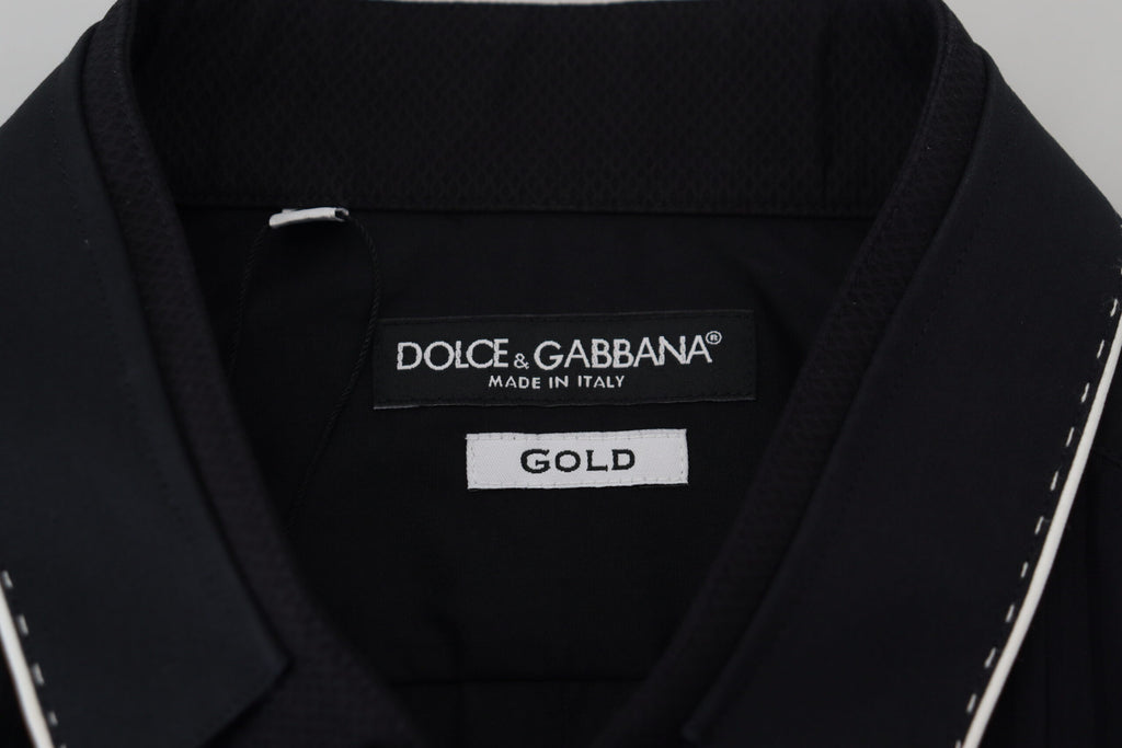 Dolce &amp; Gabbana GOLD Black Tuxedo Slim Fit Cotton Shirt