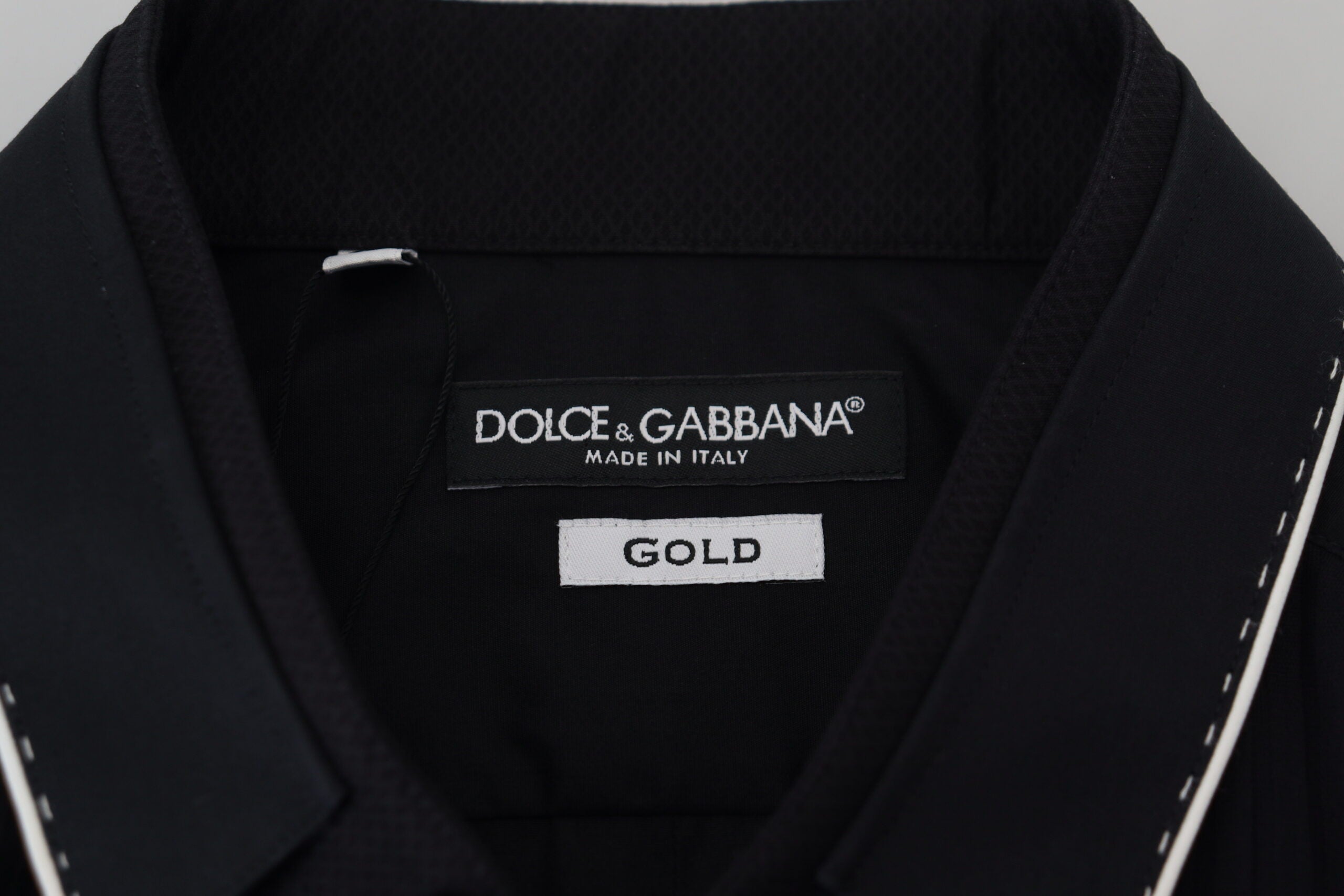 Dolce &amp; Gabbana GOLD Black Tuxedo Slim Fit Cotton Shirt