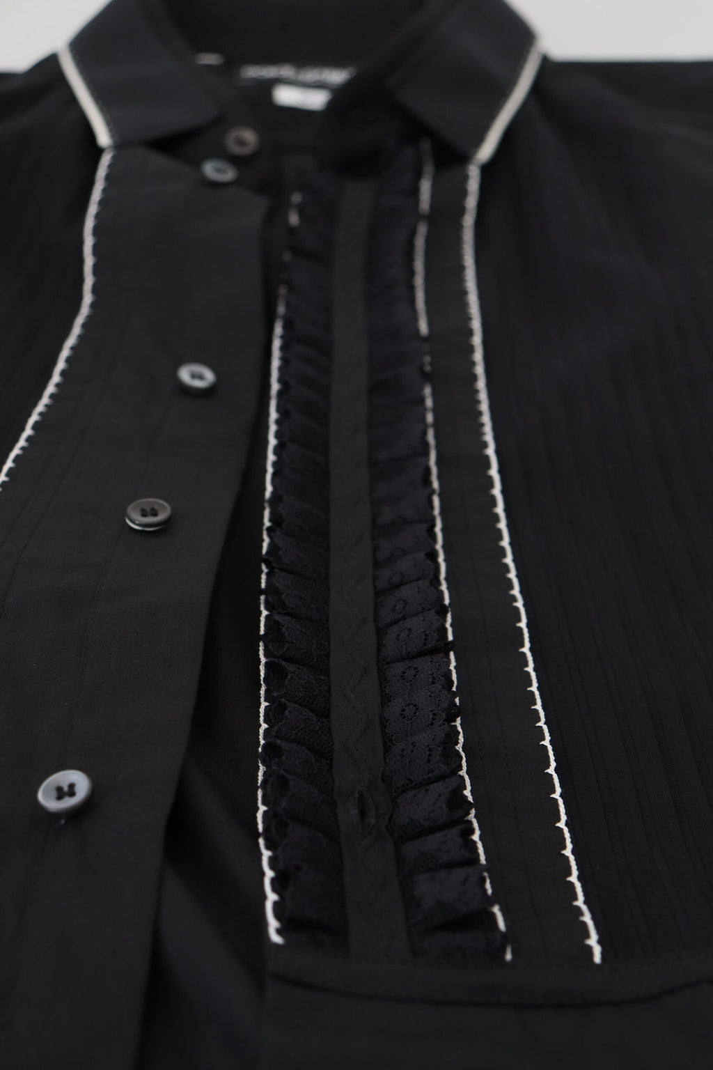 Dolce &amp; Gabbana GOLD Black Tuxedo Slim Fit Cotton Shirt