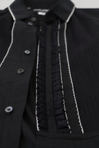 Dolce &amp; Gabbana GOLD Black Tuxedo Slim Fit Cotton Shirt