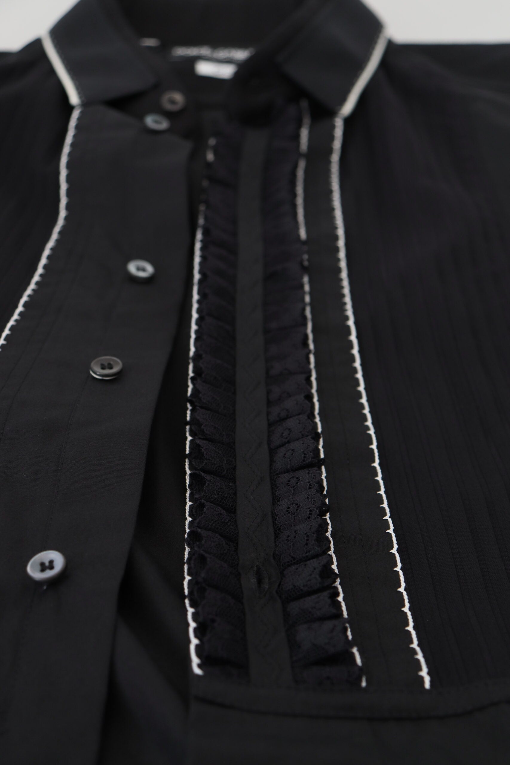 Dolce &amp; Gabbana GOLD Black Tuxedo Slim Fit Cotton Shirt