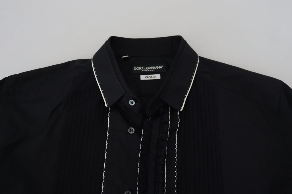 Dolce &amp; Gabbana GOLD Black Tuxedo Slim Fit Cotton Shirt