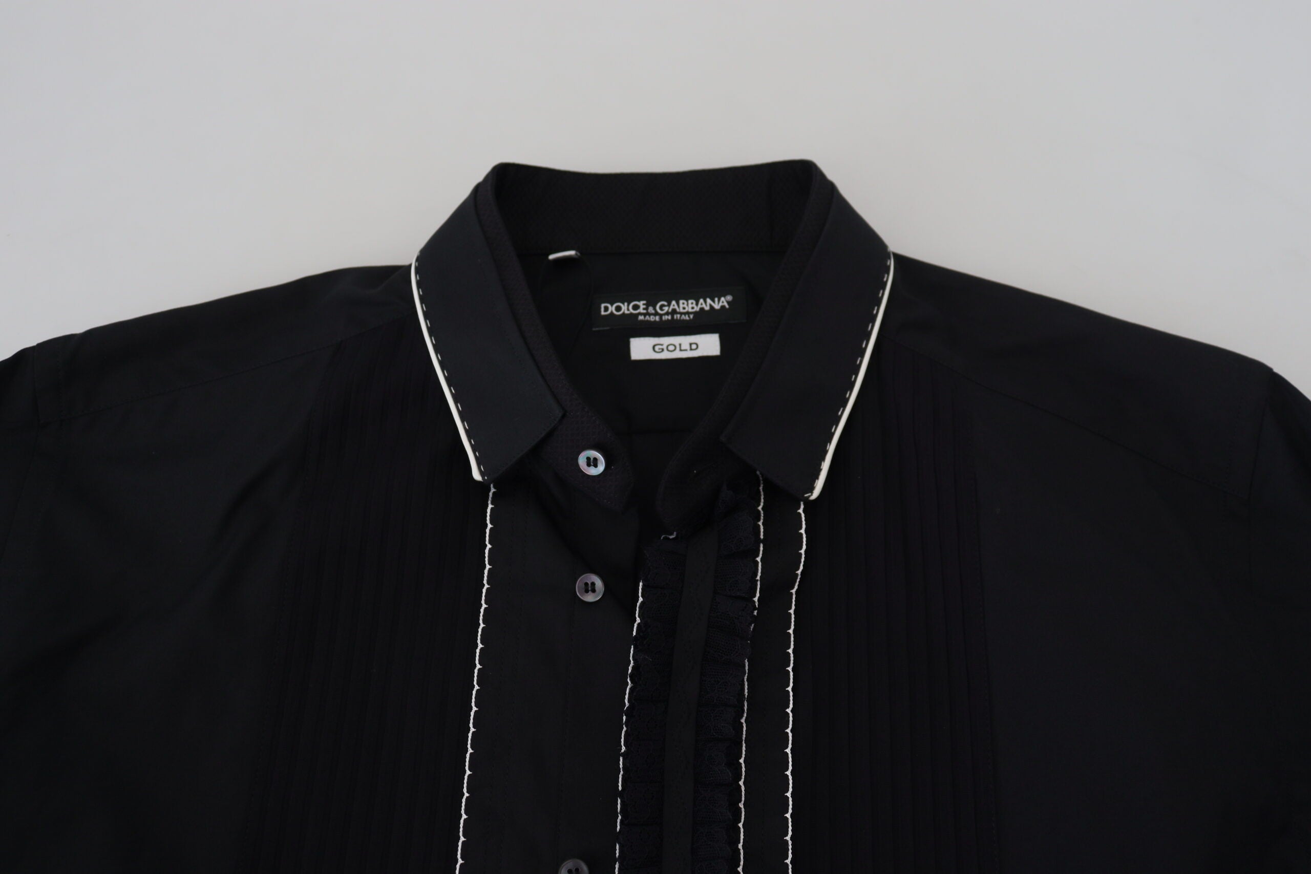 Dolce &amp; Gabbana GOLD Black Tuxedo Slim Fit Cotton Shirt