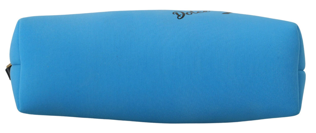 Dolce &amp; Gabbana Blue Logo Print Hand Pouch Leopard Print Toiletry Bag