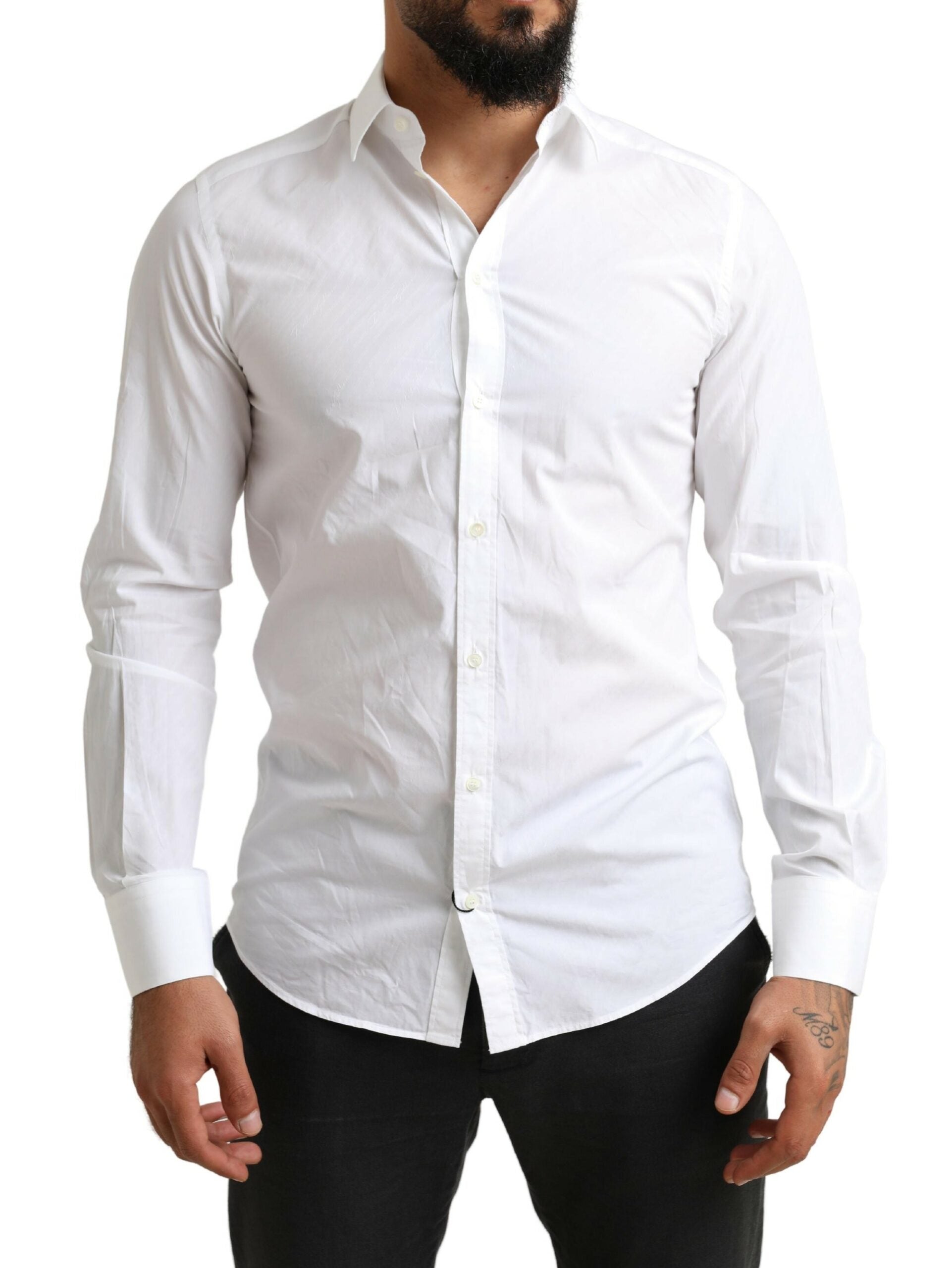 Dolce &amp; Gabbana White MARTINI Cotton Dress Formal Shirt