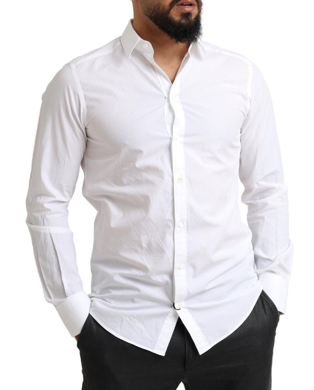Dolce &amp; Gabbana White MARTINI Cotton Dress Formal Shirt