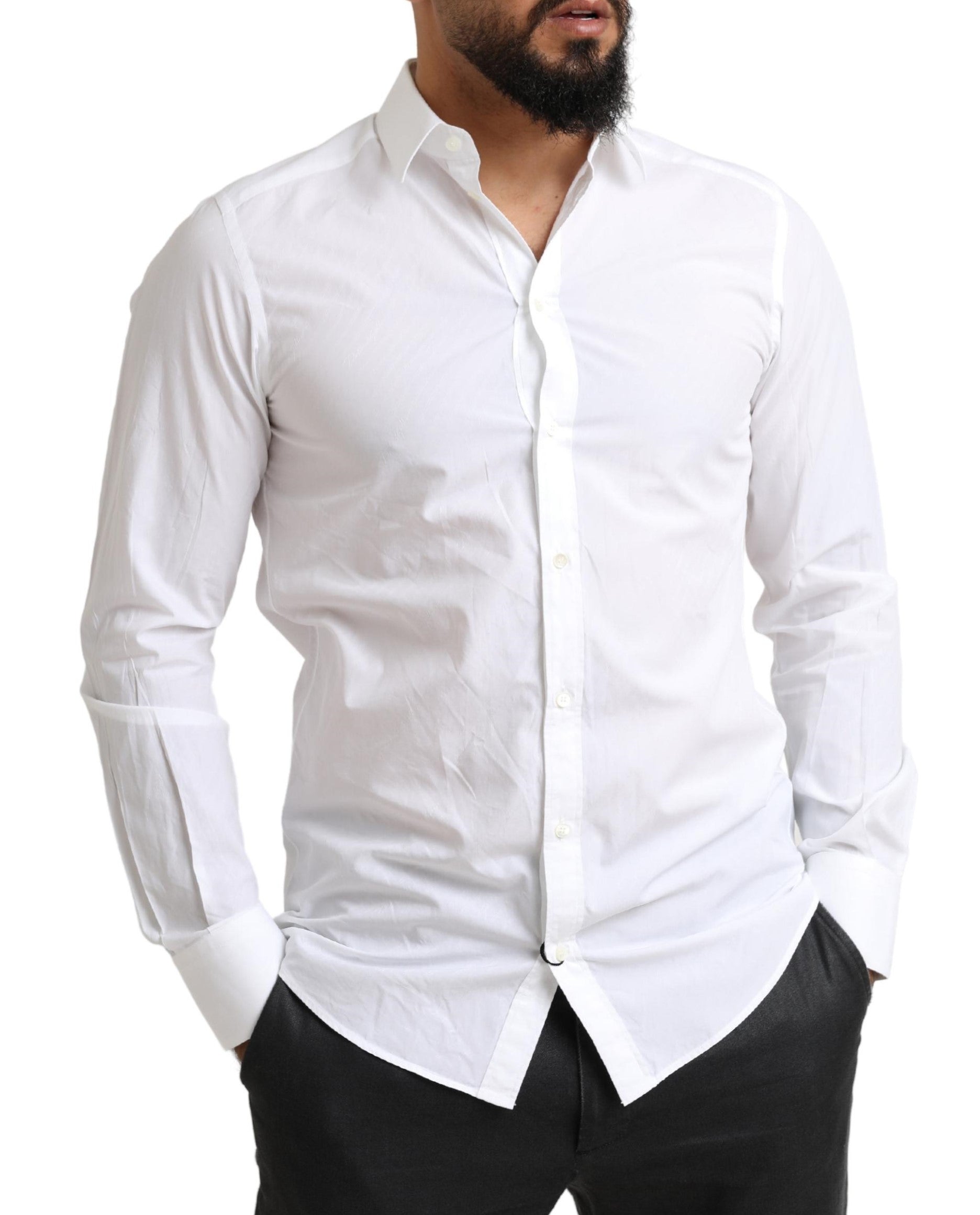 Dolce &amp; Gabbana White MARTINI Cotton Dress Formal Shirt