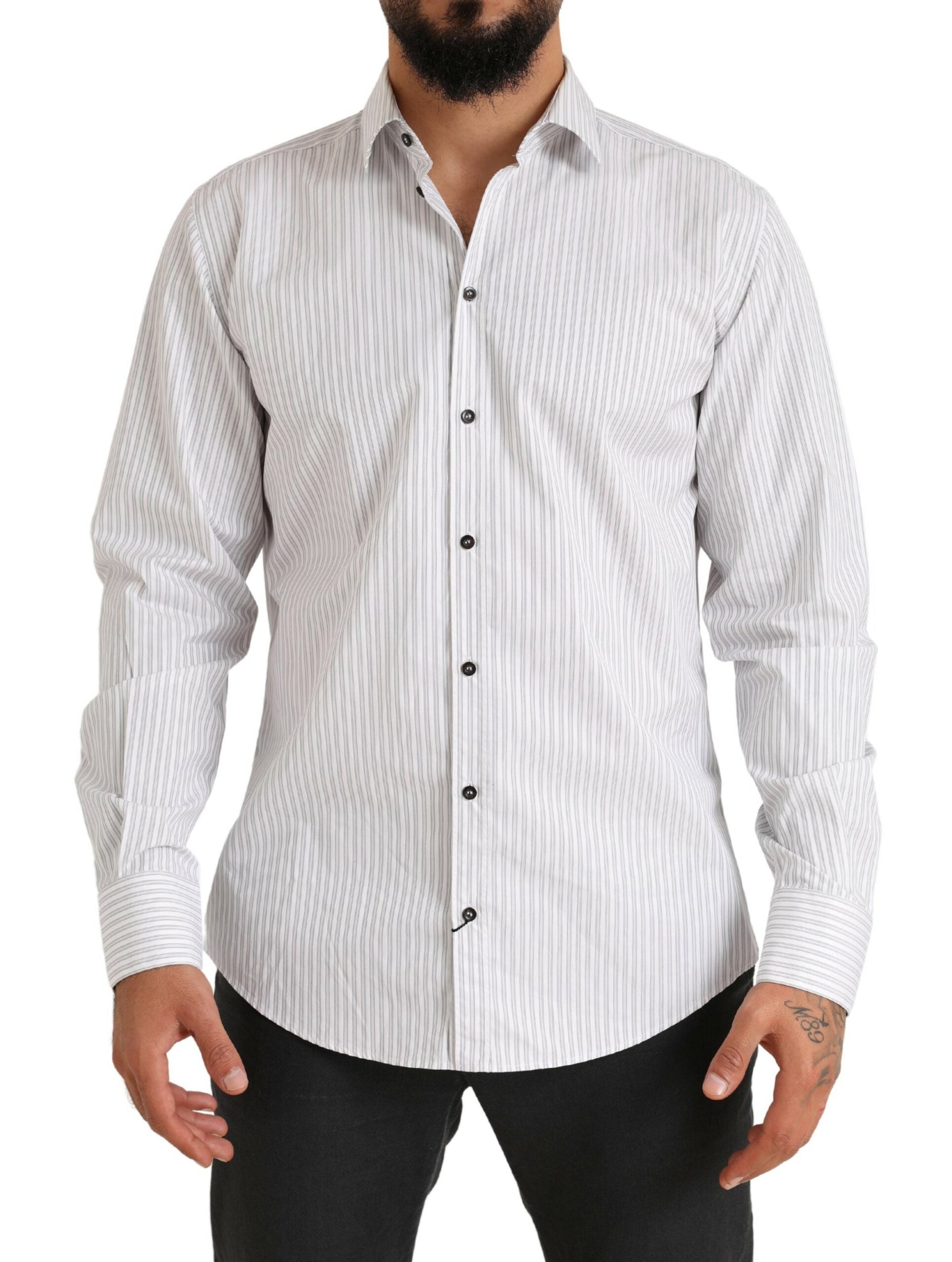 Dolce &amp; Gabbana White MARTINI Cotton Stripe Dress Formal Shirt