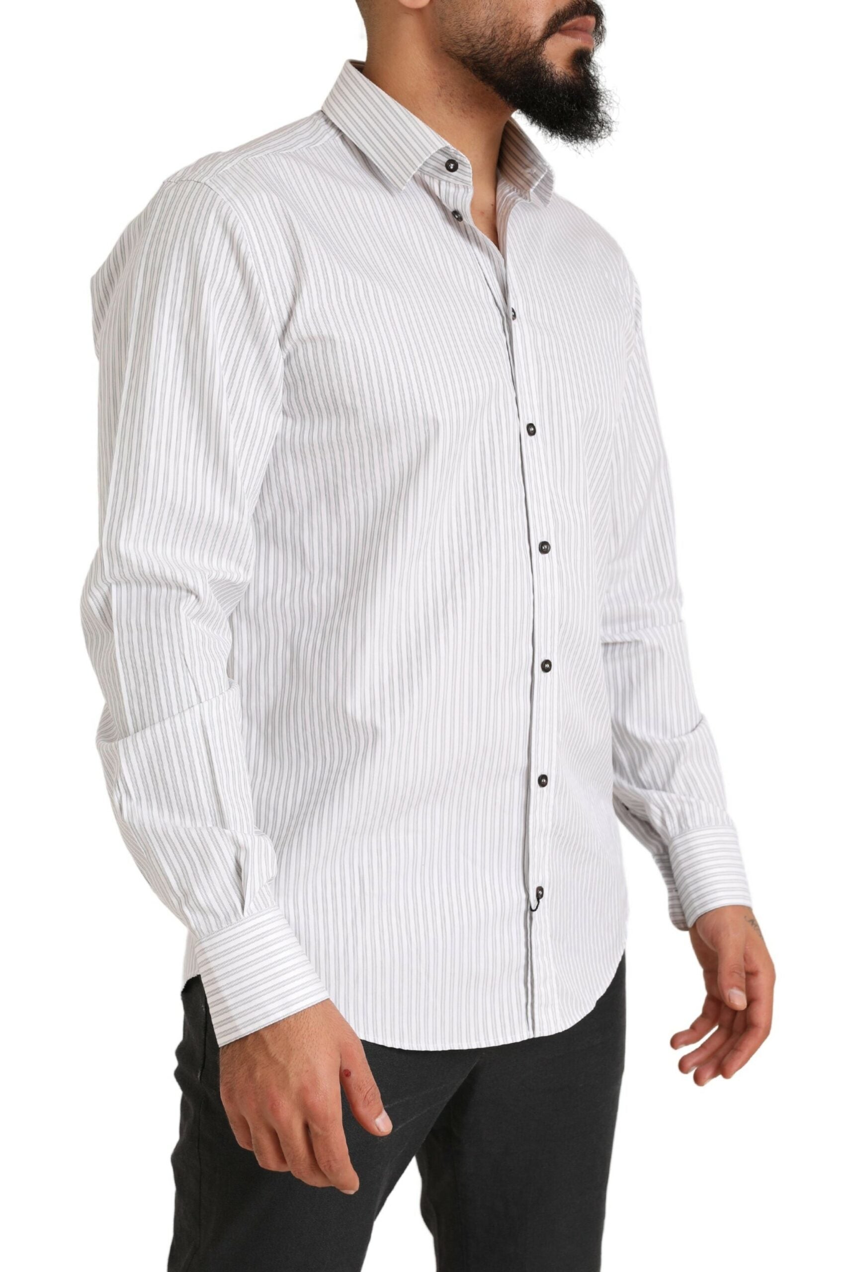 Dolce &amp; Gabbana White MARTINI Cotton Stripe Dress Formal Shirt