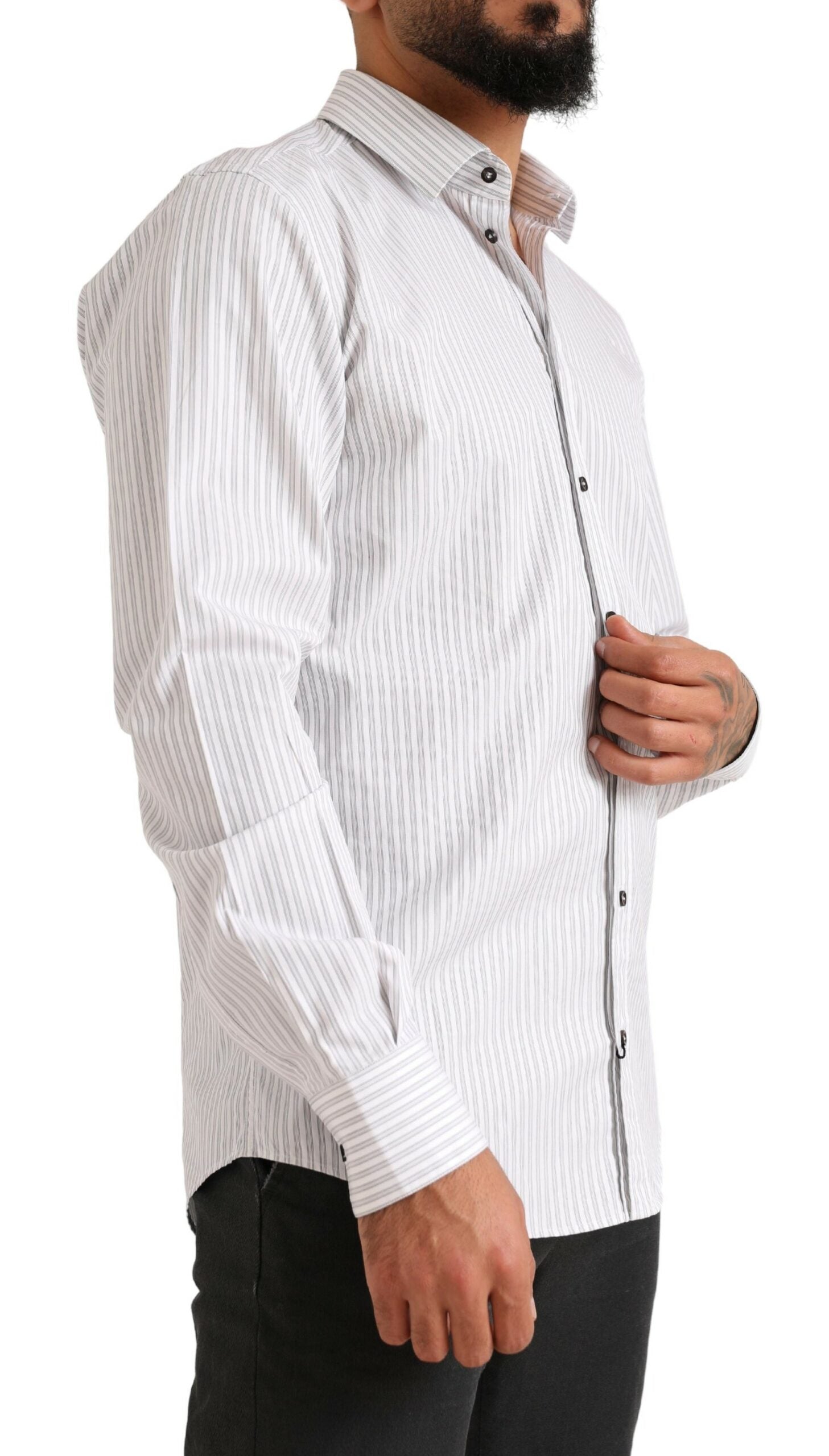 Dolce &amp; Gabbana White MARTINI Cotton Stripe Dress Formal Shirt