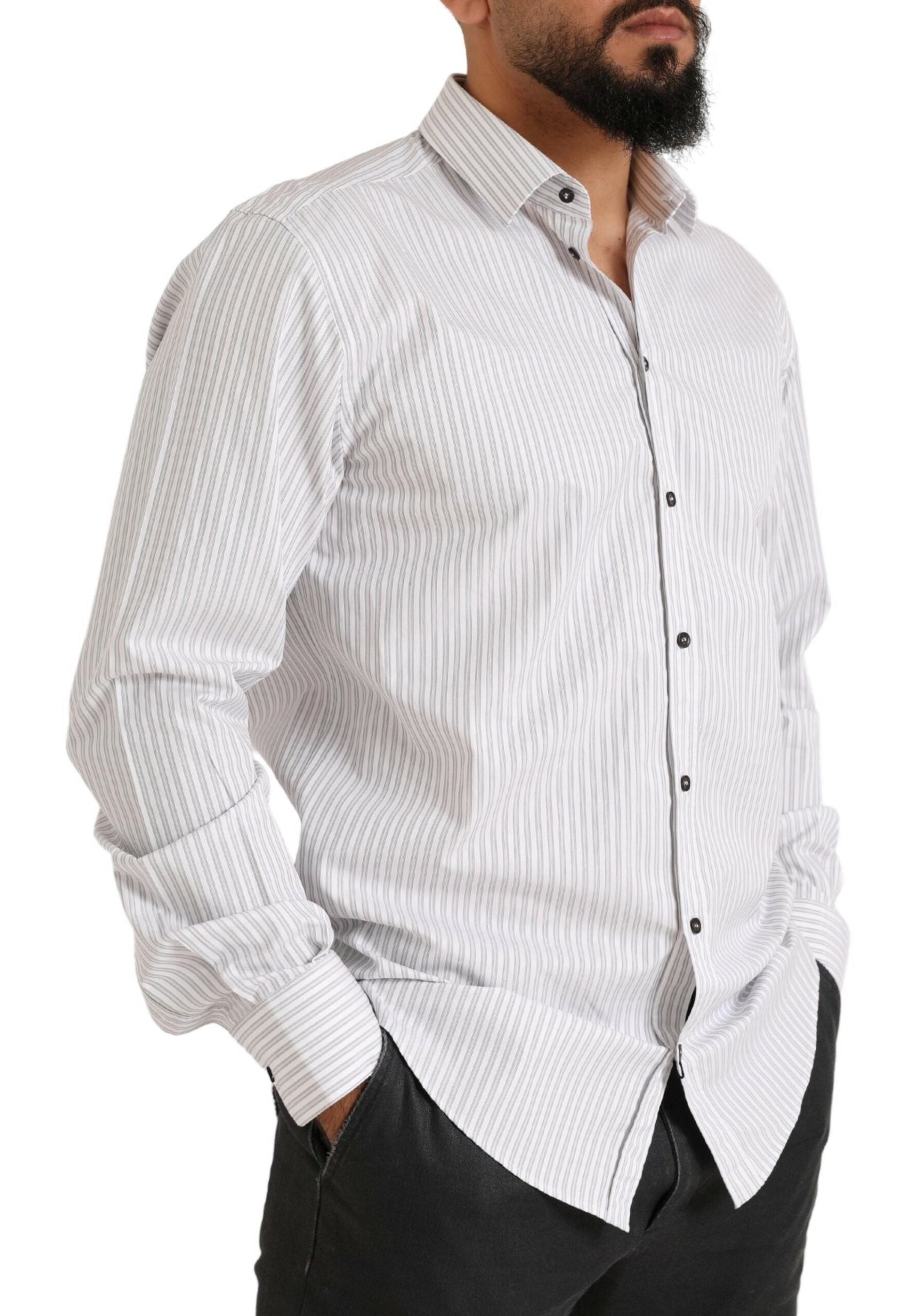 Dolce &amp; Gabbana White MARTINI Cotton Stripe Dress Formal Shirt