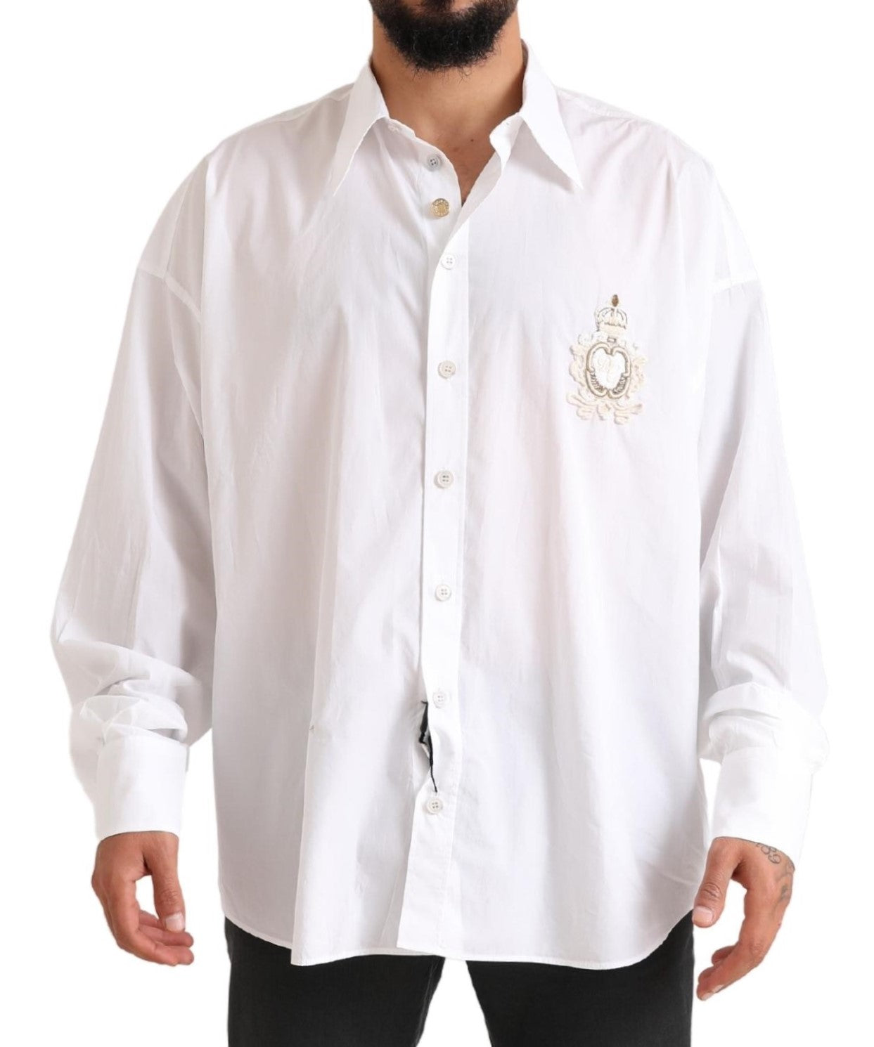 Dolce &amp; Gabbana White Logo Cotton Casual Long Sleeves Shirt
