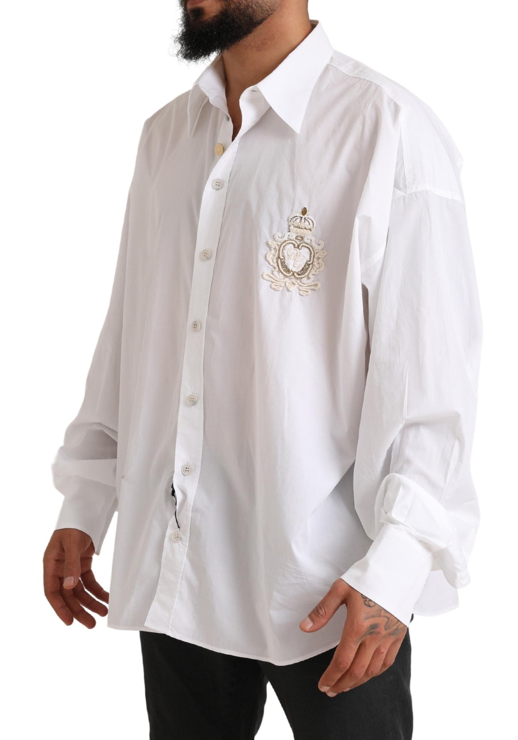 Dolce &amp; Gabbana White Logo Cotton Casual Long Sleeves Shirt