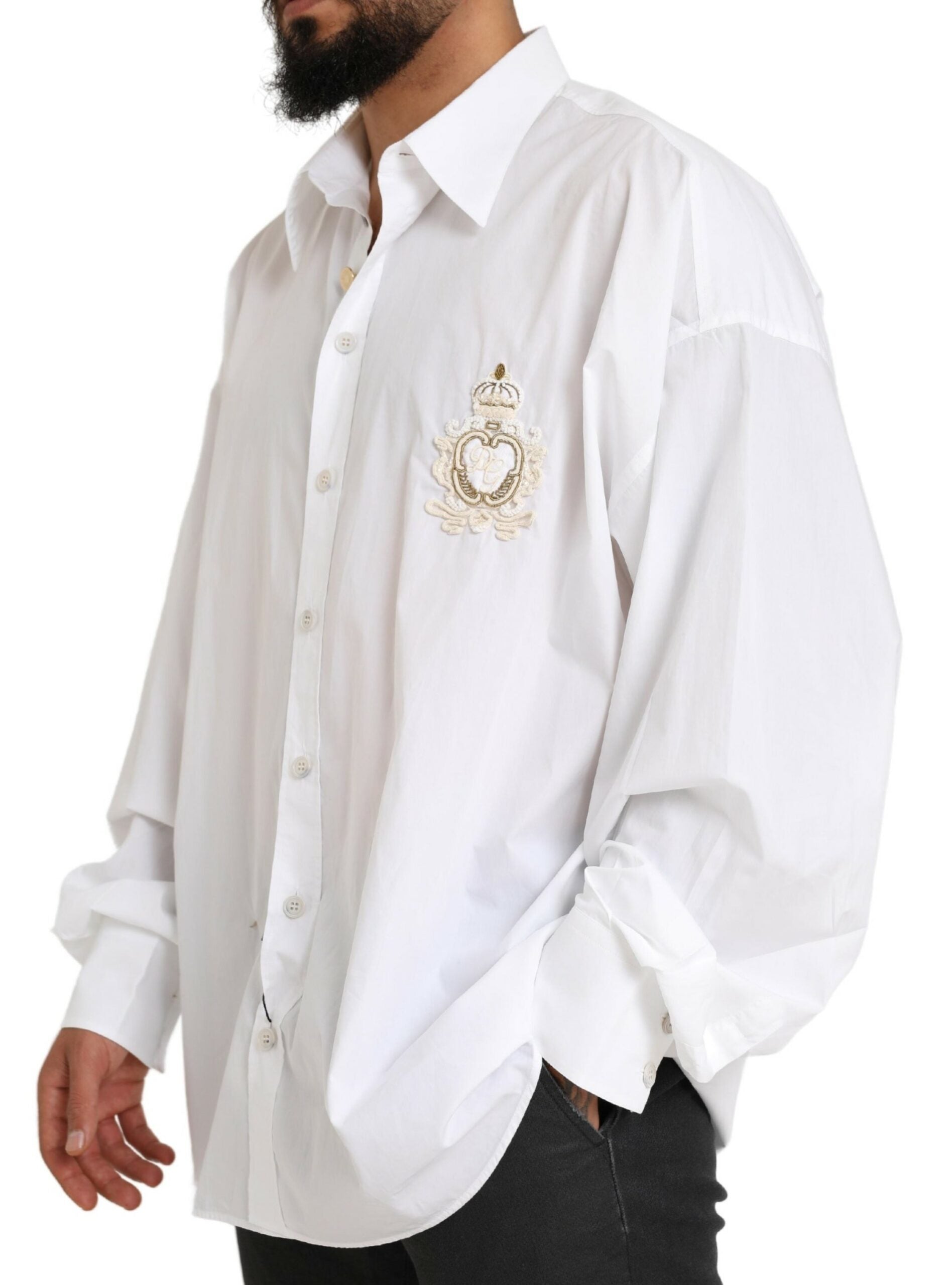 Dolce &amp; Gabbana White Logo Cotton Casual Long Sleeves Shirt