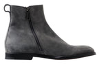 Dolce &amp; Gabbana Gray Leather Men Ankle Boots Shoes