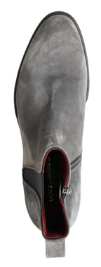 Dolce &amp; Gabbana Gray Leather Men Ankle Boots Shoes