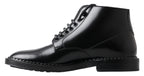 Dolce &amp; Gabbana Black Leather Men Short Boots Lace Up Shoes