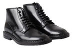 Dolce &amp; Gabbana Black Leather Men Short Boots Lace Up Shoes