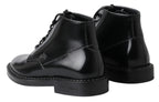 Dolce &amp; Gabbana Black Leather Men Short Boots Lace Up Shoes