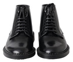 Dolce &amp; Gabbana Black Leather Men Short Boots Lace Up Shoes