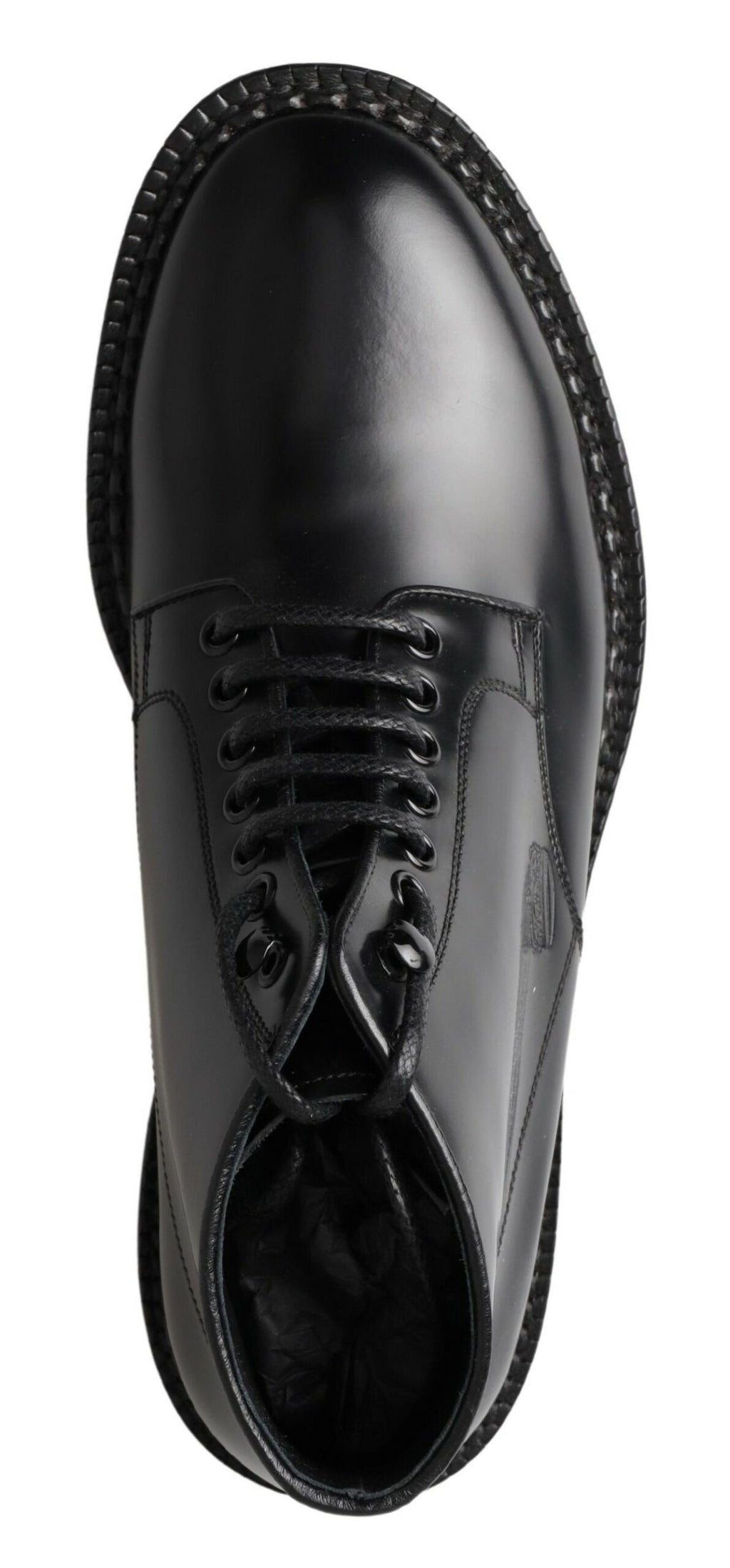 Dolce &amp; Gabbana Black Leather Men Short Boots Lace Up Shoes