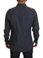 Dolce &amp; Gabbana Blue Cotton Denim Crystal Bee Shirt